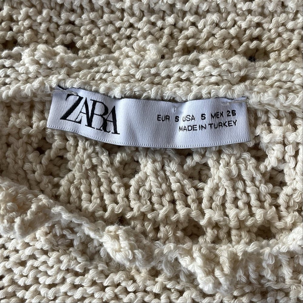 Zara Textured Knit Sweater Cream Small - Picture 6 of 9